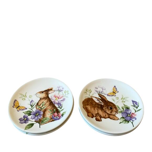 MAXCERA Spring Easter Bunny Rabbit Appetizer Dessert Plates 6" Floral Set 4 NEW - Picture 13 of 16